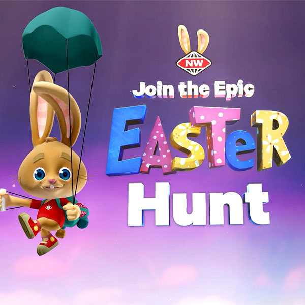 The Easter Bunny next to a lockup that says 'Join the Epic Easter Hunt'.